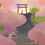風景画-桜と鳥居