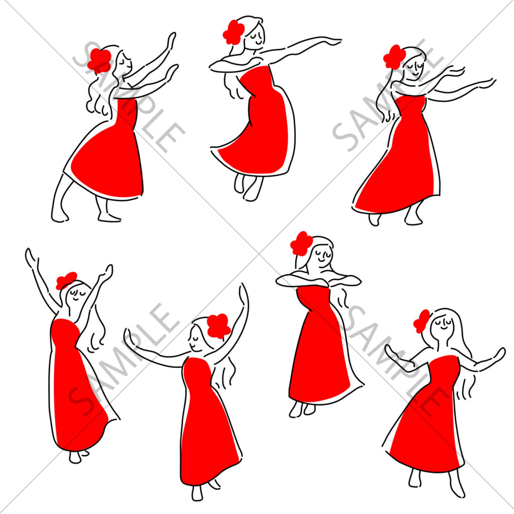 フラダンスをする女性のイラスト